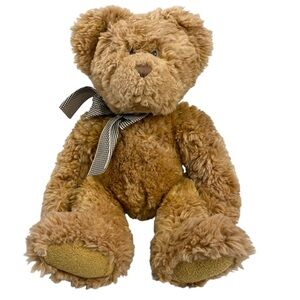 Russ Berrie & Co. CHUBBIE Shaggy Brown Plush Stuffed Teddy Bear with Neck Bow